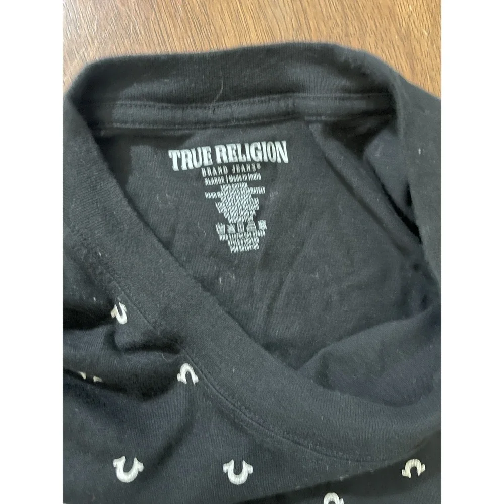 True Religion T-Shirt Men XL Black Horseshoe Logo All Over Print